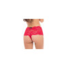 Shorty rouge en dentelle et rubans entrecroisés noir sur les côtés 
